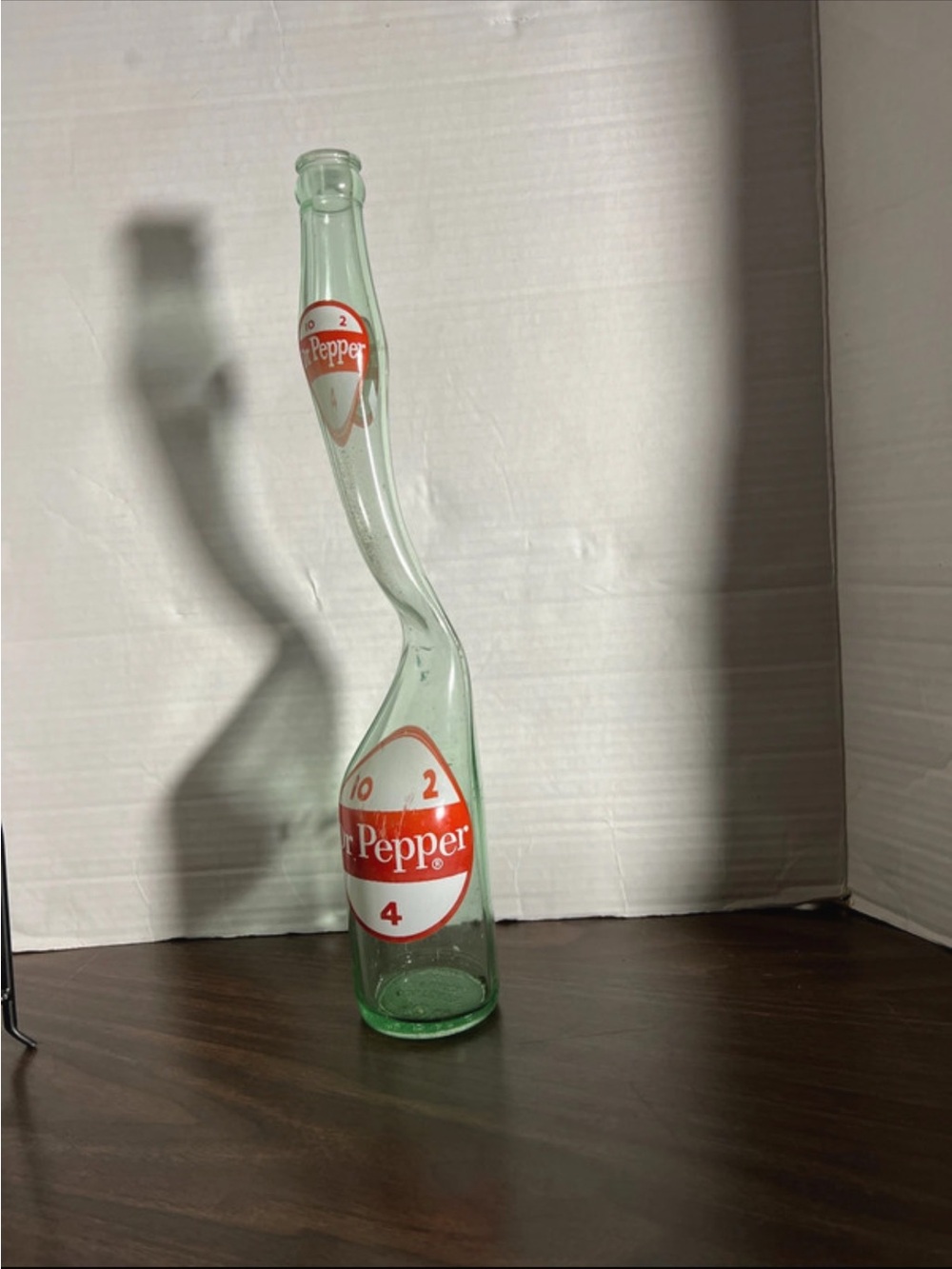 Dr Pepper stretched Twisted Green Glass Bottle - Red Logo